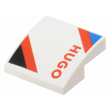 slope curved 2 x 2 x 2 3 with black and blue triangles red hugo and diagonal stripes pattern model right side