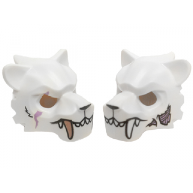 white minifigure headgear mask tiger with white and copper fangs and medium lavender scar and sinew patches pattern