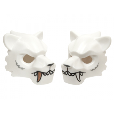 white minifigure headgear mask tiger with white and copper fangs and light bluish gray fur pattern