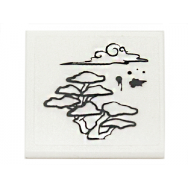 white road sign 2 x 2 square with open o clip with bonsai tree cloud and inkblots pattern sticker - set 70751