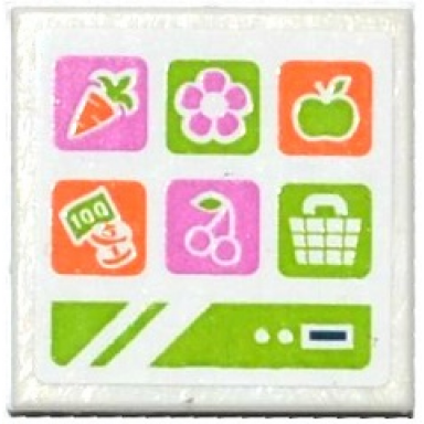 white road sign 2 x 2 square with open o clip with carrot flower apple money cherry and basket icons on screen pattern sticker - set 41108