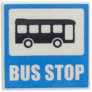 white road sign 2 x 2 square with open o clip with bus and bus stop pattern