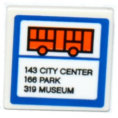white road sign 2 x 2 square with open o clip with orange bus 143 city center 166 park and 319 museum pattern sticker - set 60104