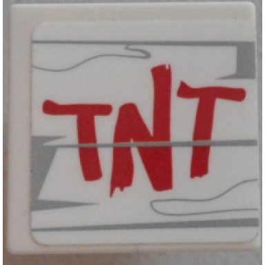 white road sign 2 x 2 square with open o clip with red tnt over white and gray wood grain pattern sticker - set 75824