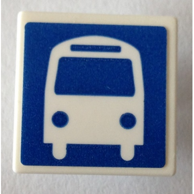 white road sign 2 x 2 square with open o clip with white bus on blue background pattern sticker - set 40170