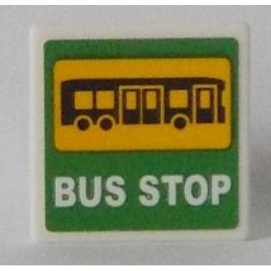 white road sign 2 x 2 square with open o clip with bus and bus stop on green background pattern sticker - set 60154