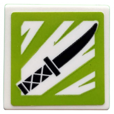 white road sign 2 x 2 square with open o clip with black knife on lime and white background pattern sticker - set 71708