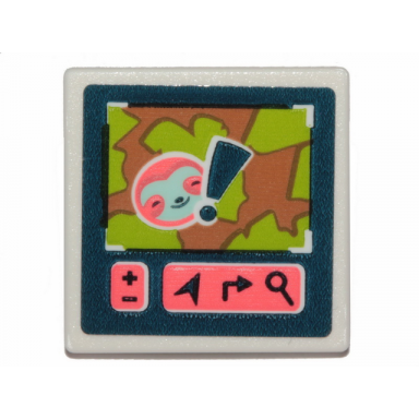 white road sign 2 x 2 square with open o clip with screen with coral sloth head and dark blue exclamation mark pattern sticker - set 41424