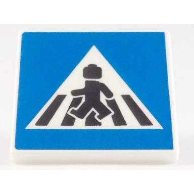 white road sign 2 x 2 square with open o clip with crosswalk with minifigure pattern