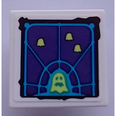 white road sign 2 x 2 square with open o clip with dark purple screen with dark azure grid yellowish green ghosts pattern sticker - set 70423