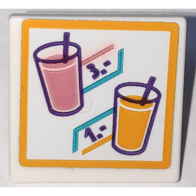 white road sign 2 x 2 square with open o clip with menu prices bright light orange and dark pink drinks with straws pattern sticker - set 41312