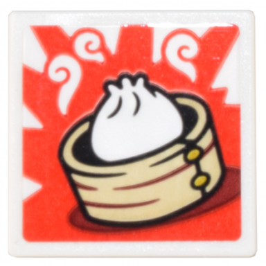white road sign 2 x 2 square with open o clip with white baozi dumpling in bamboo steamer on red background pattern sticker - set 80036