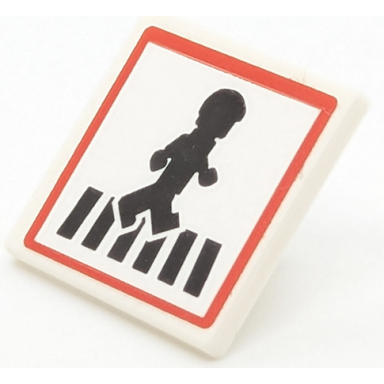 white road sign 2 x 2 square with open o clip with crosswalk with minifigure and red border pattern sticker - set 40347