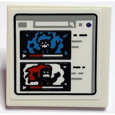 white road sign 2 x 2 square with open o clip with screen with videos of dark azure red and black phantom minifigures pattern sticker - set 70436