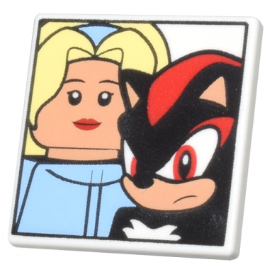 white road sign 2 x 2 square with open o clip with maria robotnik and shadow the hedgehog minifigures pattern