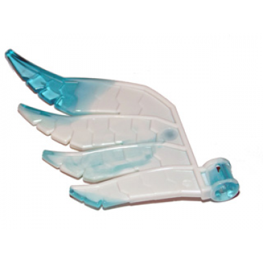 white hero factory wing feathered with axle hole with marbled trans-light blue pattern