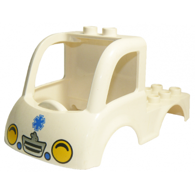 white duplo car body truck 4 x 4 flatbed with 2 top studs grille and headlights emt star of life pattern