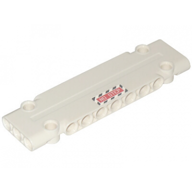 white technic panel plate 3 x 11 x 1 with black and white danger stripes and red sign with no step pattern sticker - set 42025