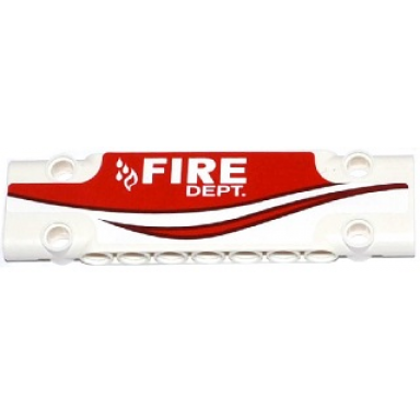 white technic panel plate 3 x 11 x 1 with red stripe and fire dept on red background pattern model left side sticker - set 42040