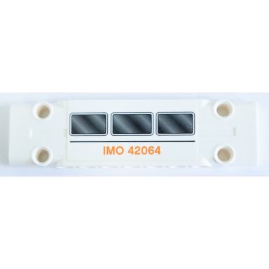 white technic panel plate 3 x 11 x 1 with three black windows and orange imo 42064 pattern sticker - set 42064