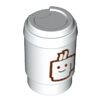 white minifigure utensil cup take out cup without top hole with reddish brown minifigure smile pattern