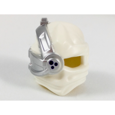 white minifigure headgear ninjago wrap with silver cyborg eyepiece with dark purple dots pattern