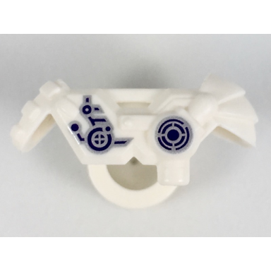 white minifigure armor shoulder pads with scabbard for 2 katanas and mechanical components with silver and dark purple controls pattern