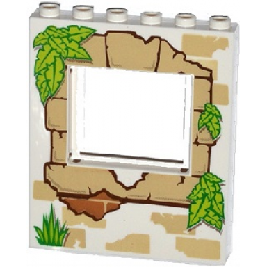 white panel 1 x 6 x 6 with window with tan bricks grass and leaves pattern