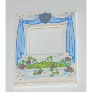 white panel 1 x 6 x 6 with window with curtains and flower box pattern