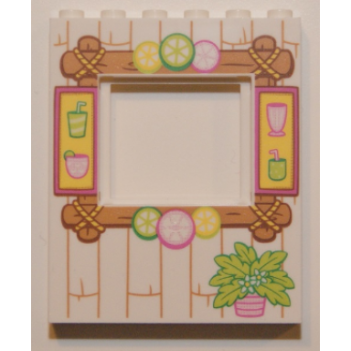 white panel 1 x 6 x 6 with window with wood frame with drinks citrus fruits and potted plant pattern