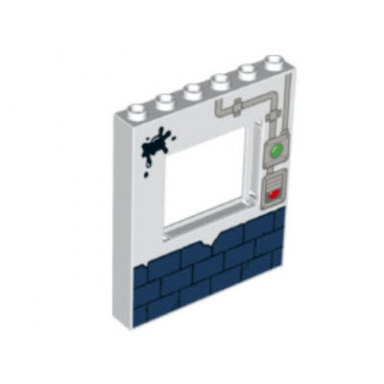 white panel 1 x 6 x 6 with window with pipe dark blue brickwall and oil splash pattern