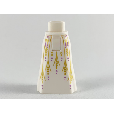 white mini doll hips and skirt full length with gold grain and medium lavender berries pattern - thick hinge