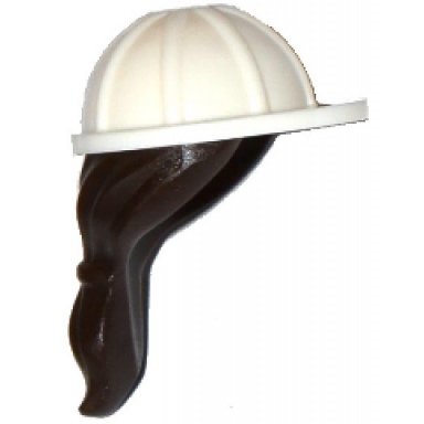 white minifigure headgear helmet construction with molded dark brown ponytail hair pattern