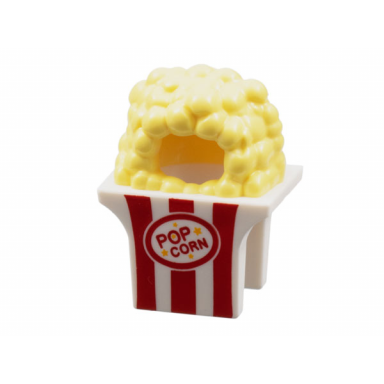 white minifigure headgear head cover costume popcorn box with red stripes and popcorn pattern