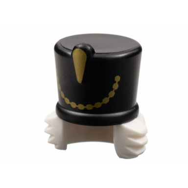 white minifigure hair combo hair with hat bushy hair with black shako gold trim pattern