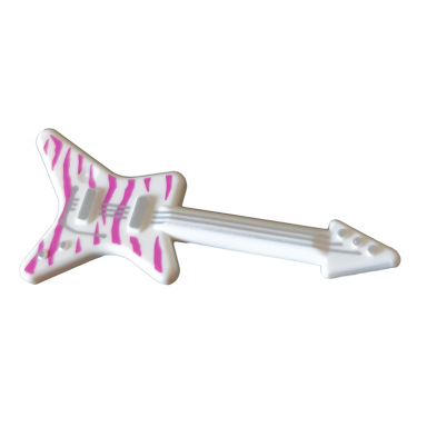 white minifigure utensil musical instrument guitar electric ml type with dark pink tiger stripes and silver strings bridge and whammy bar pattern