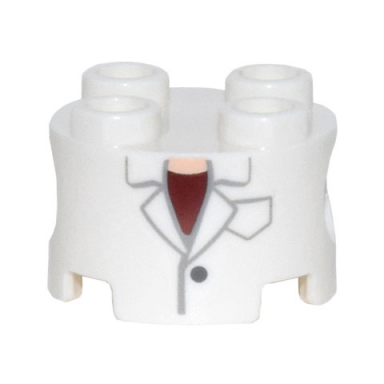 brick round 2 x 2 with pin holes with lab coat jacket with lapels pocket and button dark red shirt light nougat neck pattern super mario professor e gadd torso
