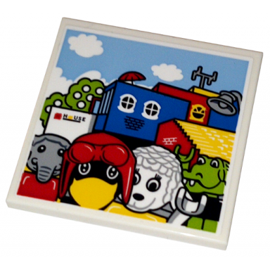 white tile 4 x 4 with lego fabuland house trees and minifigures pattern sticker - set 40506