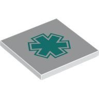 white tile 4 x 4 with dark turquoise emt star of life pattern