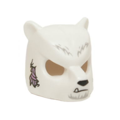 white minifigure headgear mask bear with black nose light bluish gray fur medium lavender sinew patch and white fang pattern