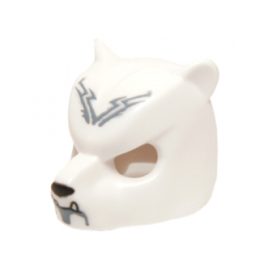 white minifigure headgear mask bear with black nose fangs and sand blue chin and tribal lines pattern