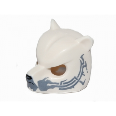 white minifigure headgear mask bear with black nose one fang sand blue chin and sand blue markings pattern