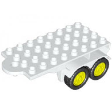 white duplo trailer flatbed 4 x 8 with hook and four black wheels with neon yellow hubs