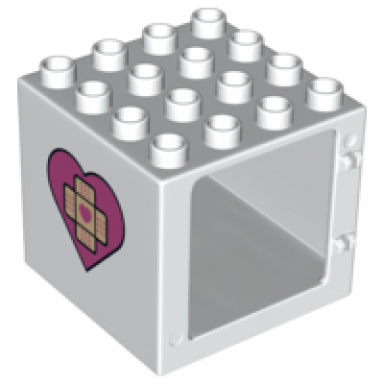white duplo door window frame 4 x 4 x 3 thin top with heart with bandage cross with heart pattern on both sides