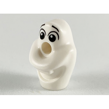 white minifigure head modified olaf with black raised eyebrows and eyes with glints to right pattern
