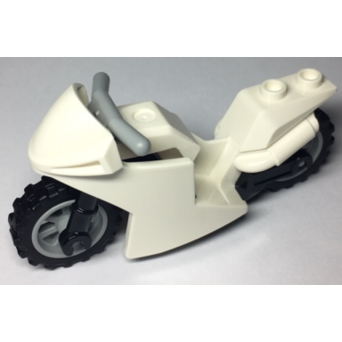 white motorcycle sport bike with black frame light bluish gray wheels and light bluish gray handlebars