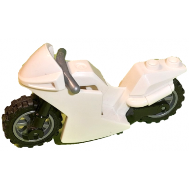 white motorcycle sport bike with black frame flat silver wheels and handlebars