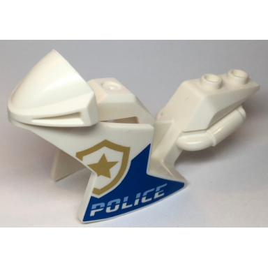 white motorcycle fairing racing sport bike with gold shield with star and police pattern on both sides