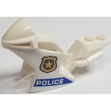 white motorcycle fairing racing sport bike with gold badge and police on blue stripe pattern on both sides stickers - sets 60208 60210 60233