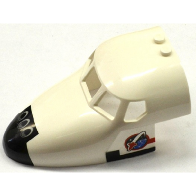 white aircraft fuselage forward top curved 6 x 10 x 4 with 5 window panes with shuttle nose pattern and space logo on white background on both sides stickers - set 60080